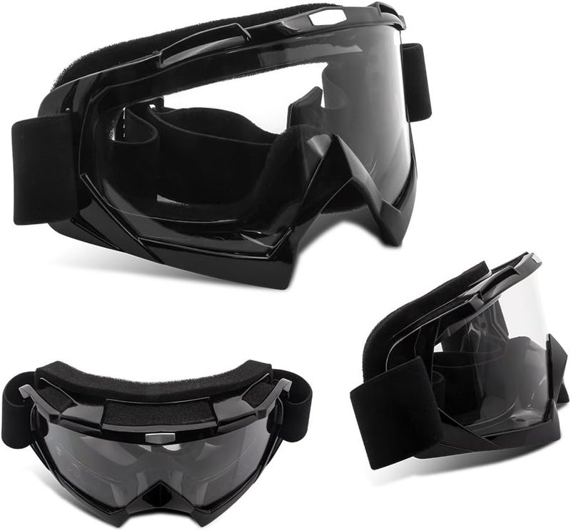 4-FQ Motorcycle Goggles Motocross Dirt Bike Windproof ATV Dustproof Racing Goggles Scratch Resistant Ski Protective Safety Glasses PU Resin (Black frame+Clear lens) - Image 5